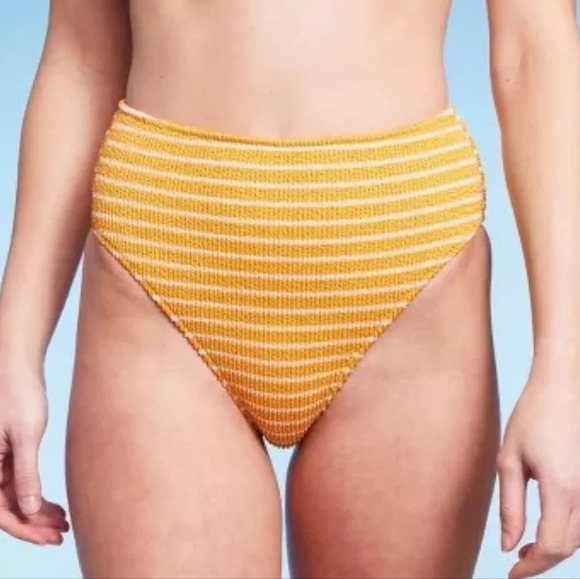 NWT Shade & Shore Women's Pucker High Waist Cheeky Bikini Bottom L 12-14 - Picture 1 of 5